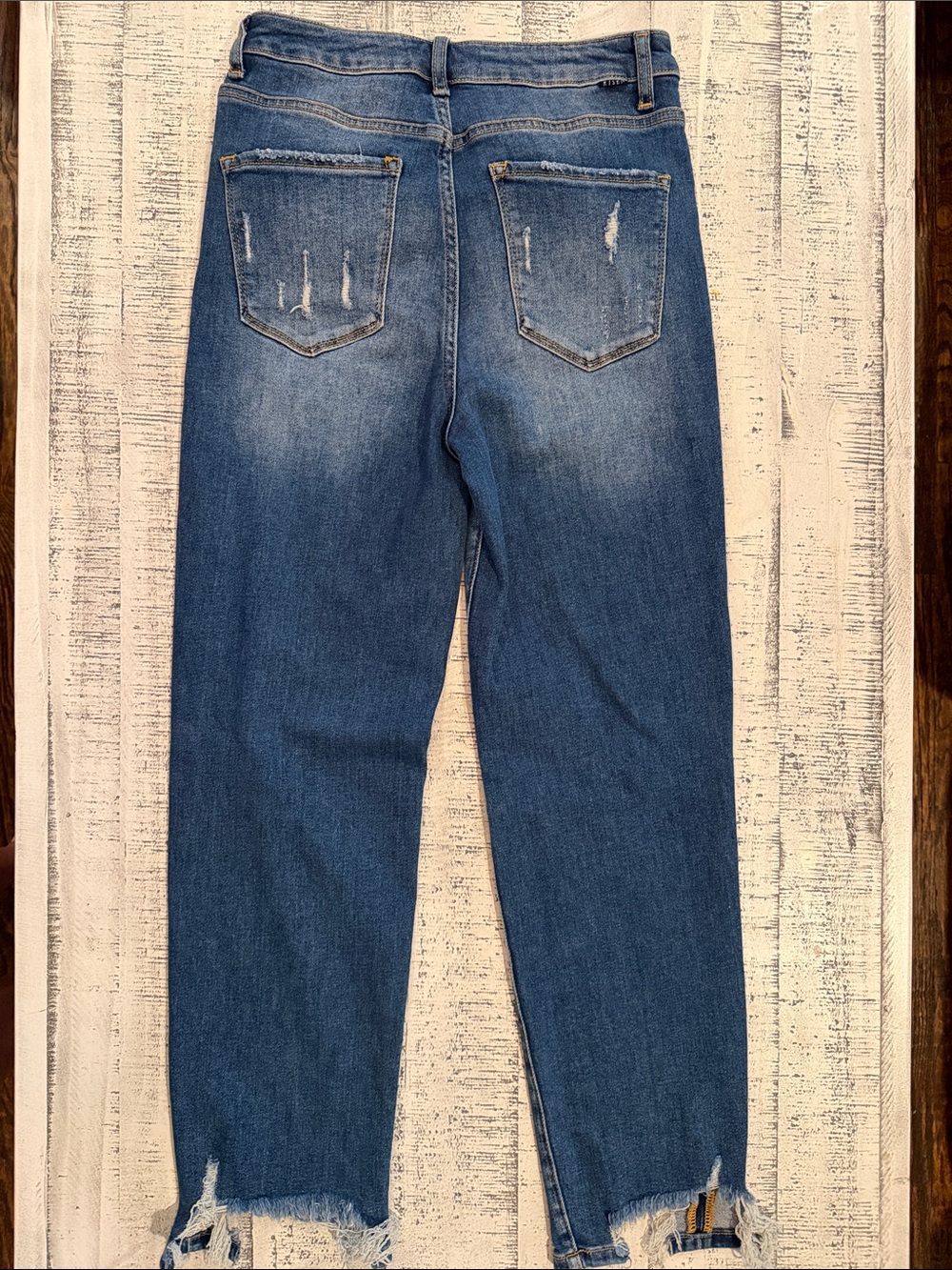 Risen High-Rise Distressed Blue Jeans - Picture 4 of 5